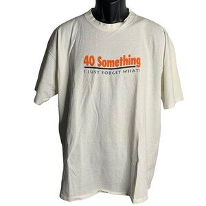 Vintage 90s 40 Something Crewneck T Shirt XL White Single Stitch Short Sleeves